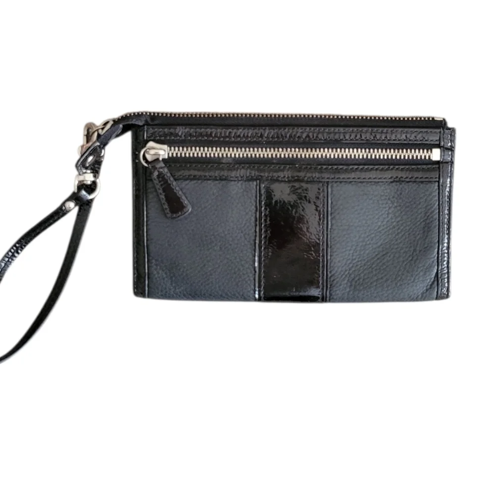 Coach Black Leather Wristlet with Signature Patch